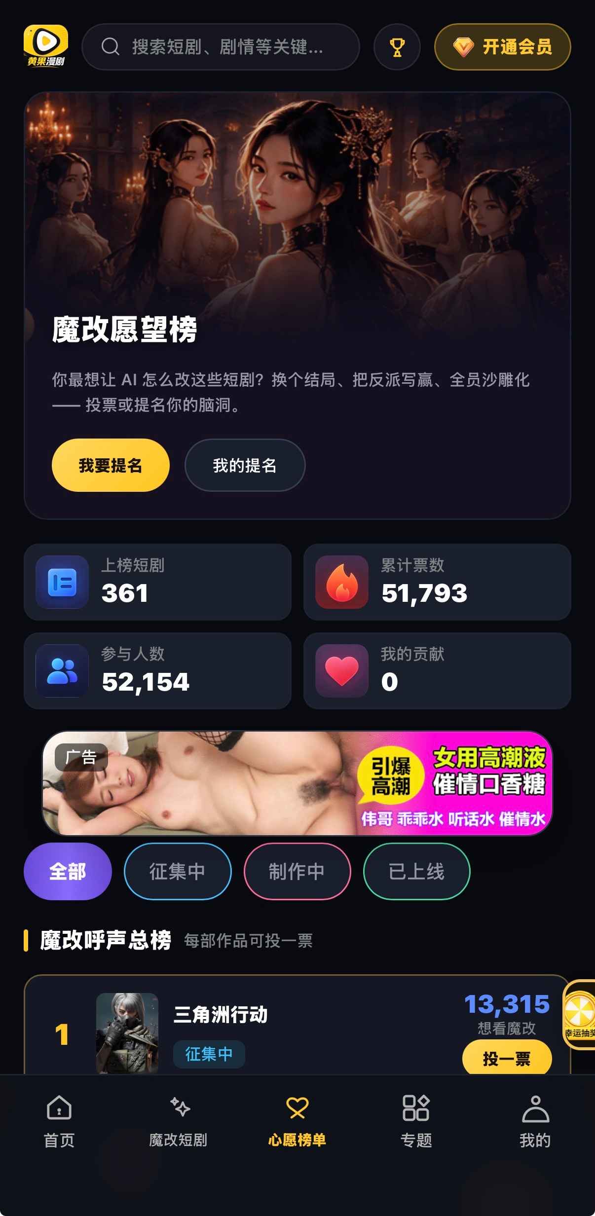 魔改愿望榜：361上榜、51793票、52154人、我要提名与投一票
